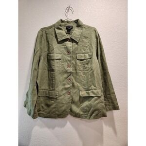 Style & Co. Linen Utility barn chore Jacket Olive Green Button Front Pockets 18W